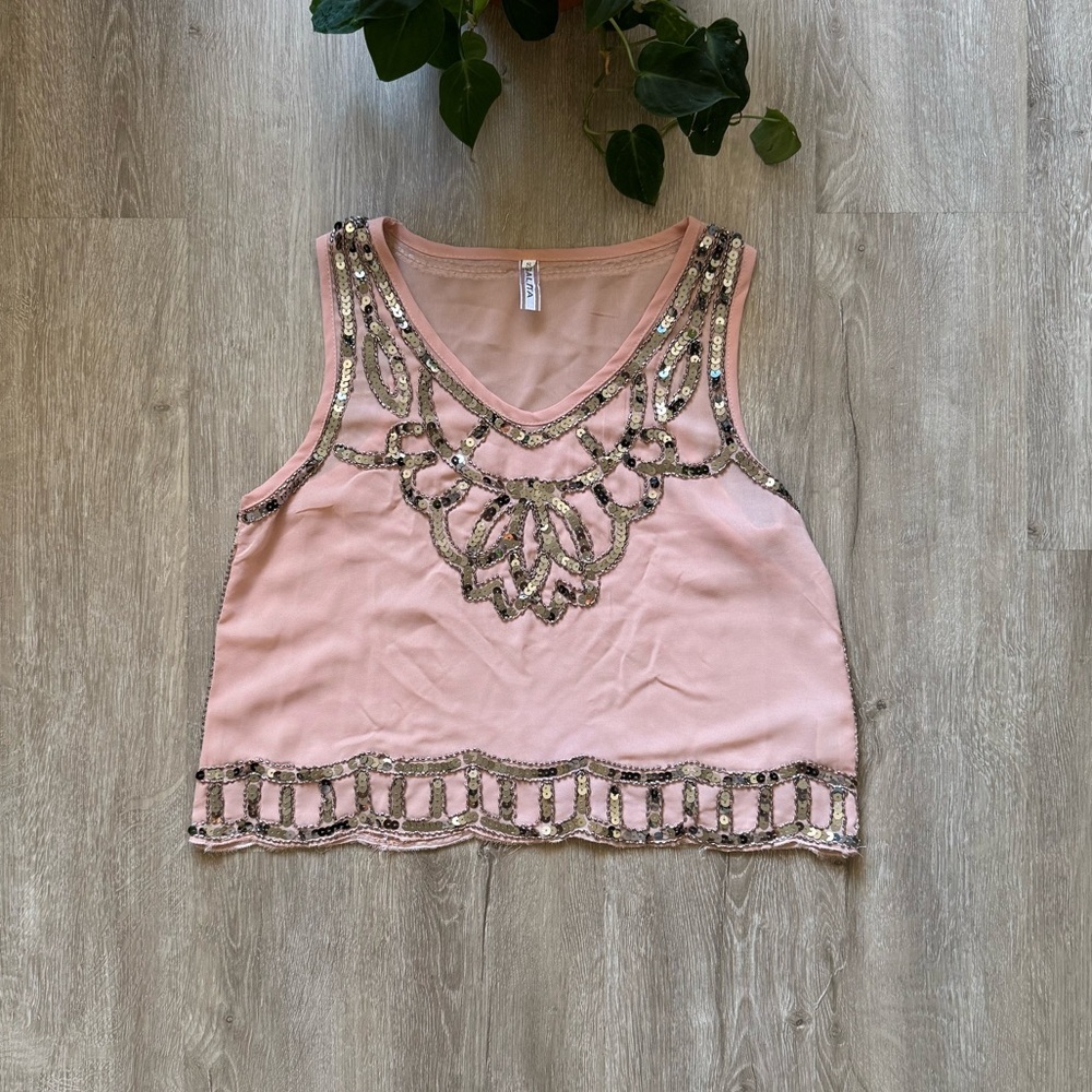 Galita Blush Pink Sequin Tank Too Crop Boho